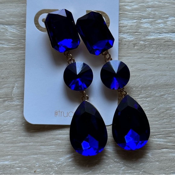 Blue Gem Stone Statement Earrings - Picture 3 of 6